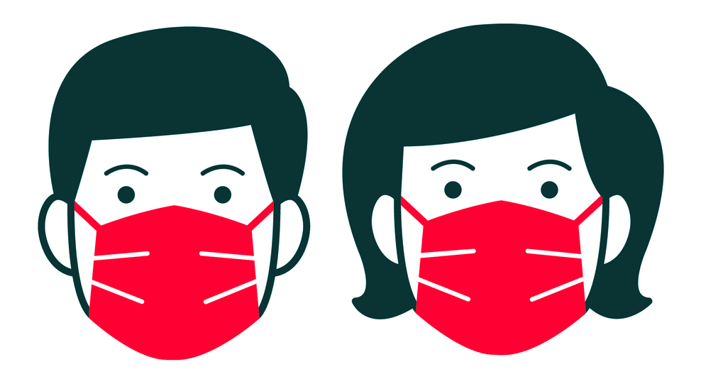 Icon, zwei Personen mit Nase-Mund-Schutzmasken